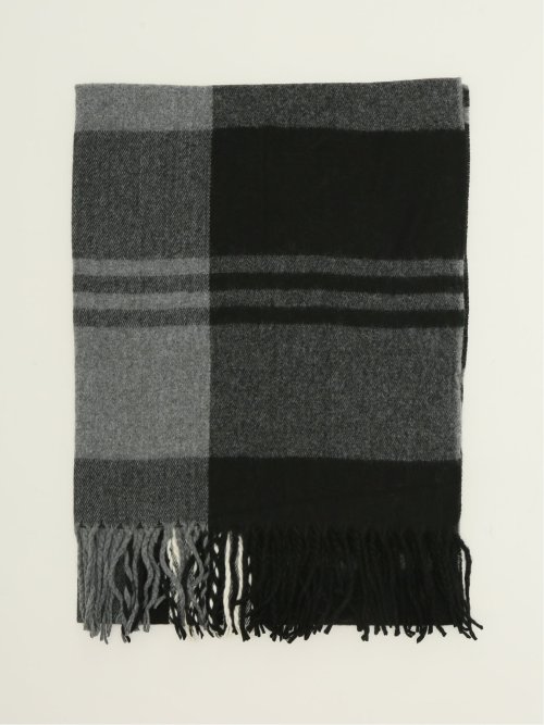 ハンドウォッシャブル チェック柄 大判ストール(Other 05黒