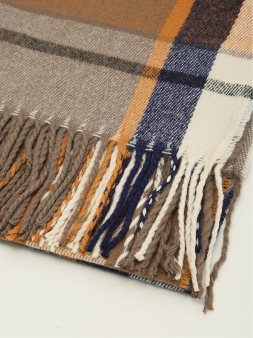 ハンドウォッシャブル チェック柄 大判ストール