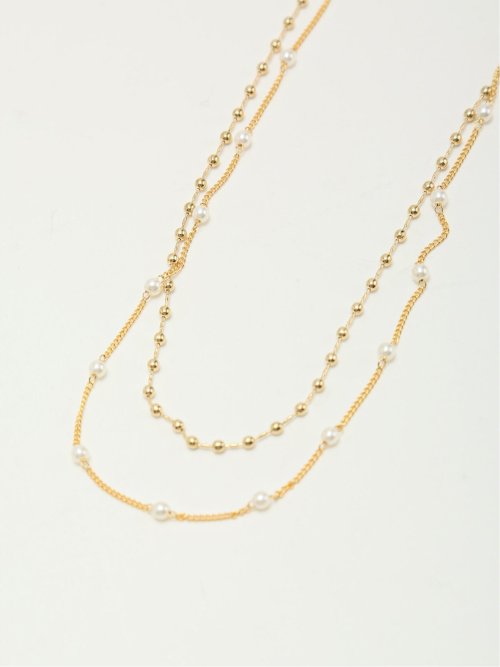 パール付き ショート2連ネックレス